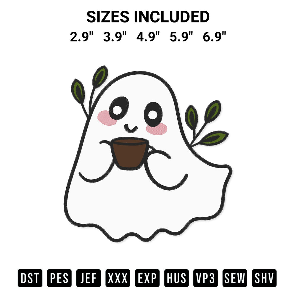 Shop the Ghost Drinking Coffee Embroidery Design machine embroidery pattern at Designspacks.com. Beautifully digitized for flawless stitching on any fabric. Available sizes: 2.9", 3.9", 4.9", 5.9", 6.9".