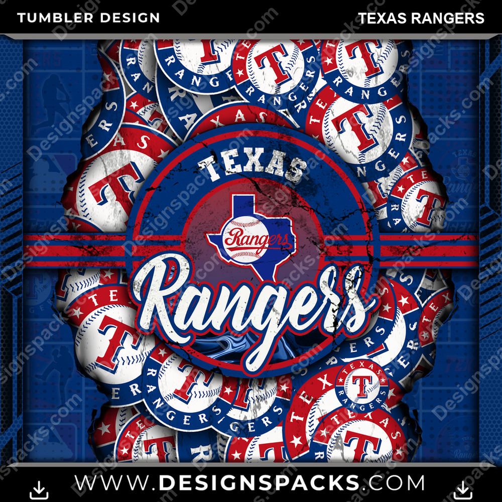 Baseball Ripped Texas Rangers Tumbler Digital Wrap Design