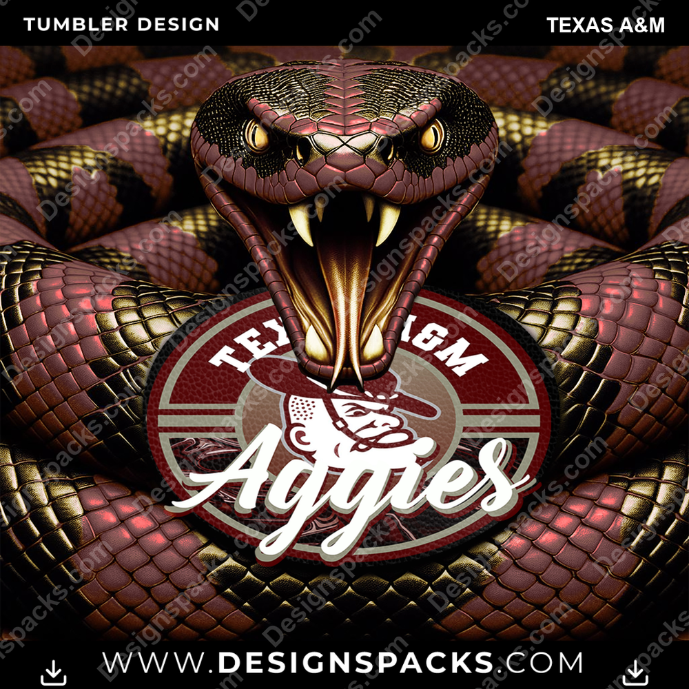College Sport Rattle Snake Texas A&M Tumbler Digital Wrap Design