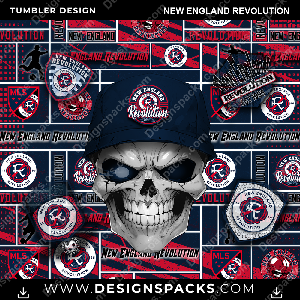 Soccer Skull New England Revolution Tumbler Digital Wrap Design