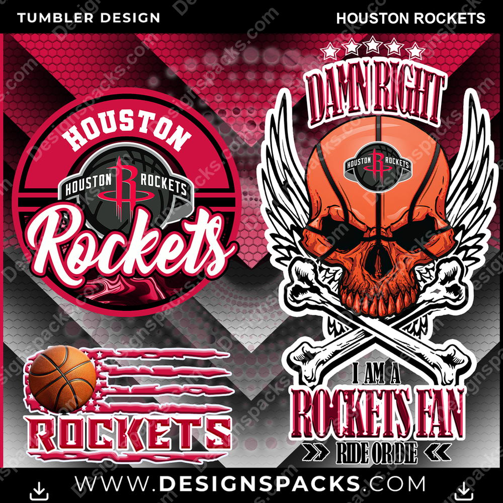 Basketball Skull Houston Rockets Tumbler Digital Wrap Design