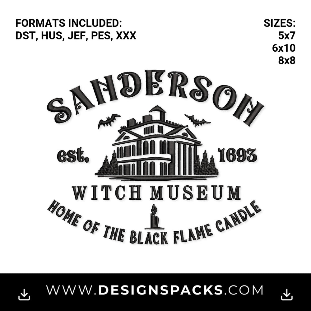 Sanderson Witch Museum Black Flame Candle Embroidery Design - Instant digital download pattern at Designspacks.com