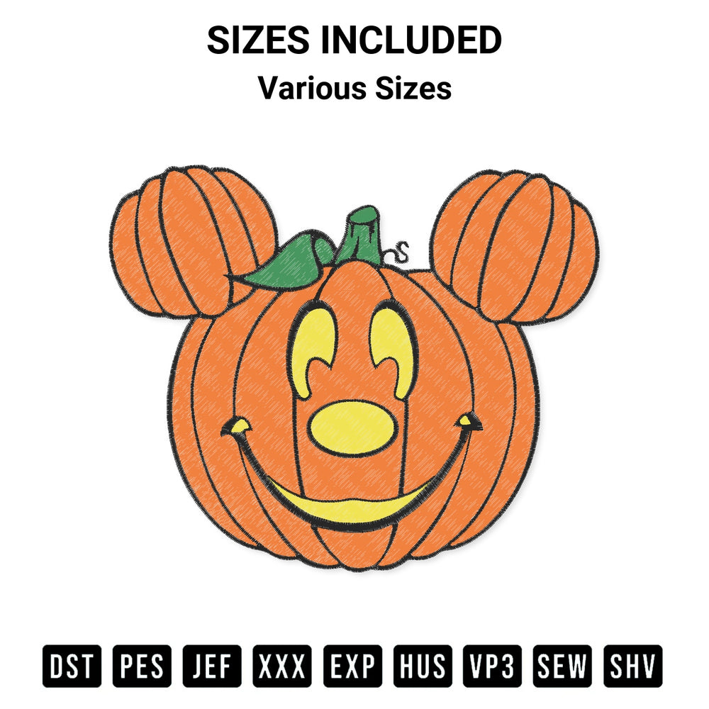Get the Disney Halloween Mickey Pumpkin Embroidery Design embroidery design for your custom crafts! Premium digitized files available for instant download at Designspacks.com. Available sizes: Various Sizes.