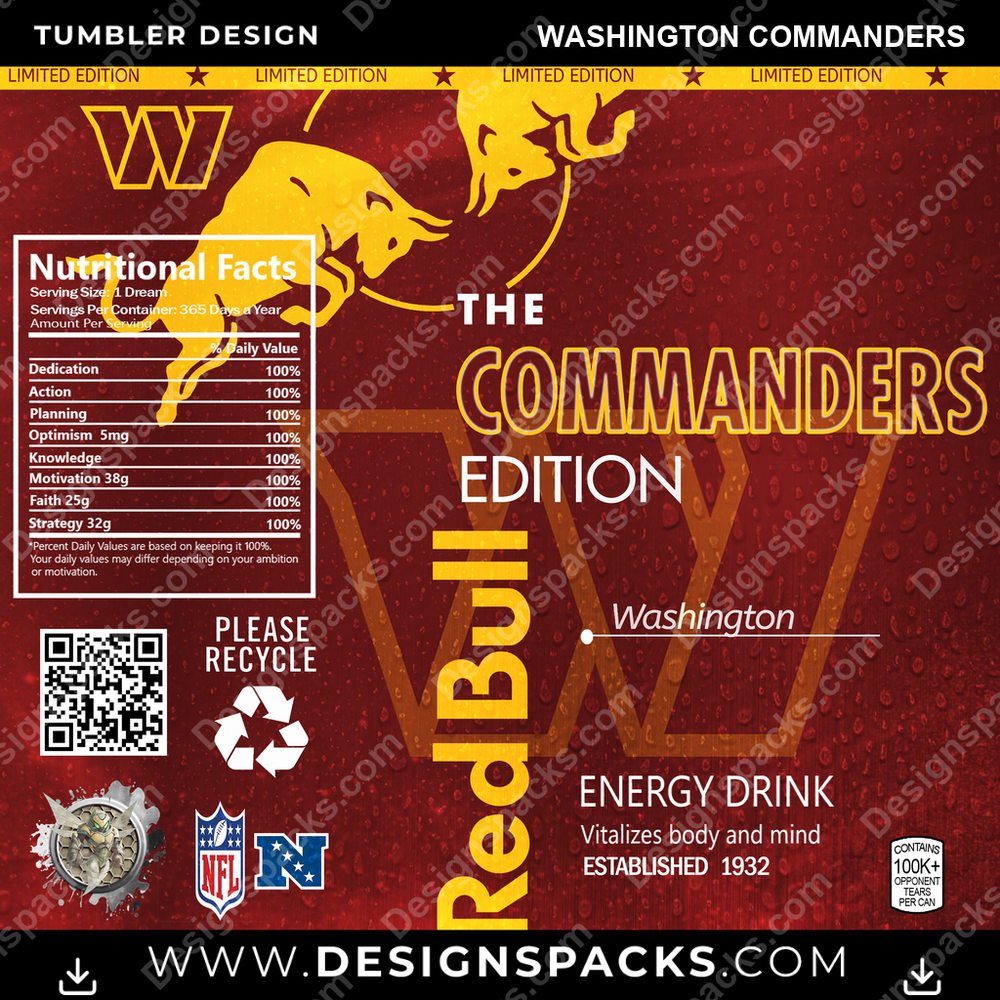 Football Red Bull Washington Commanders NFL Football Tumbler Digital Wrap Design Download