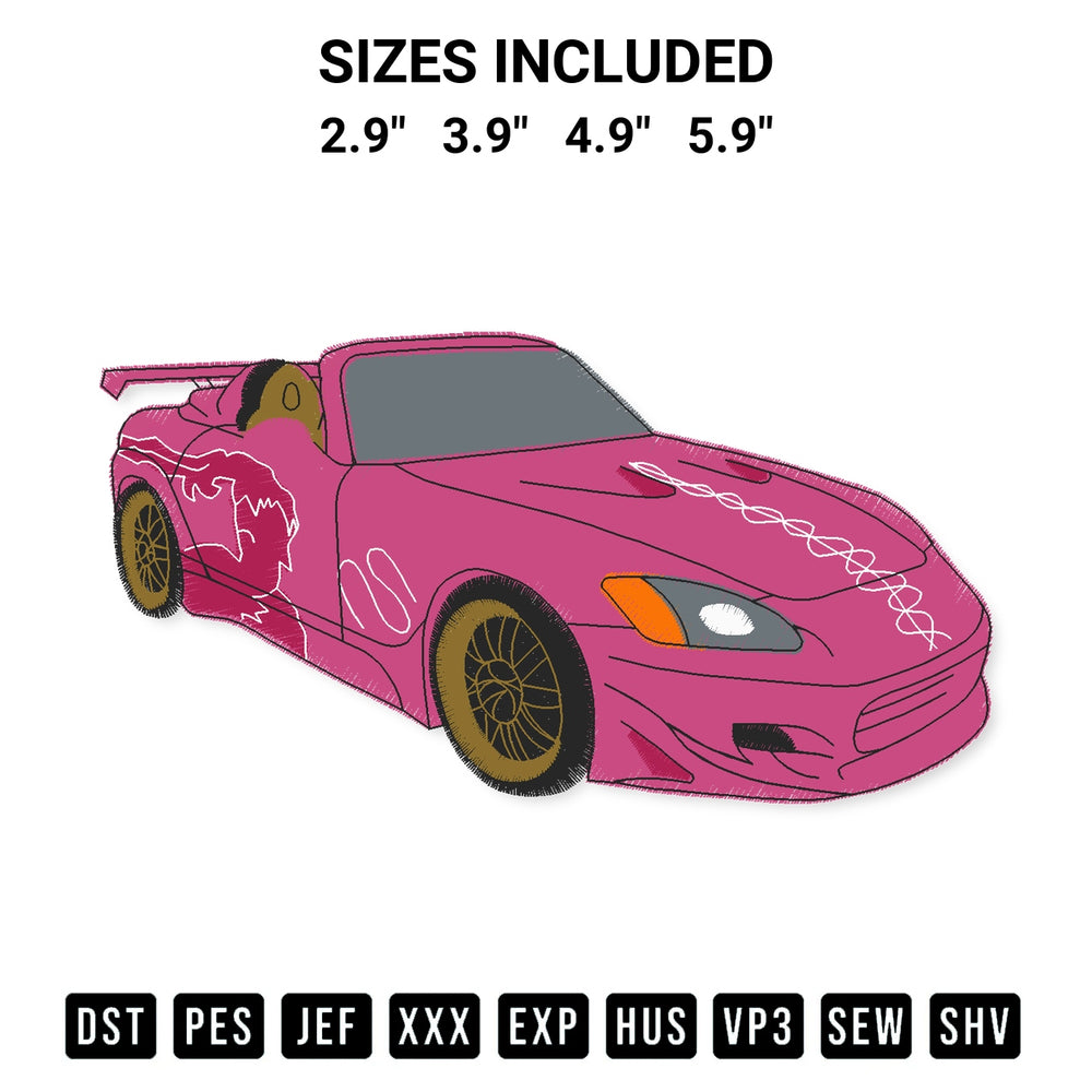 Looking for the perfect pattern? Download the Suki Fast And Furious Honda S2000 Embroidery Design embroidery design today at Designspacks.com. Crisp, clean stitching guaranteed. Available sizes: 2.9", 3.9", 4.9", 5.9".