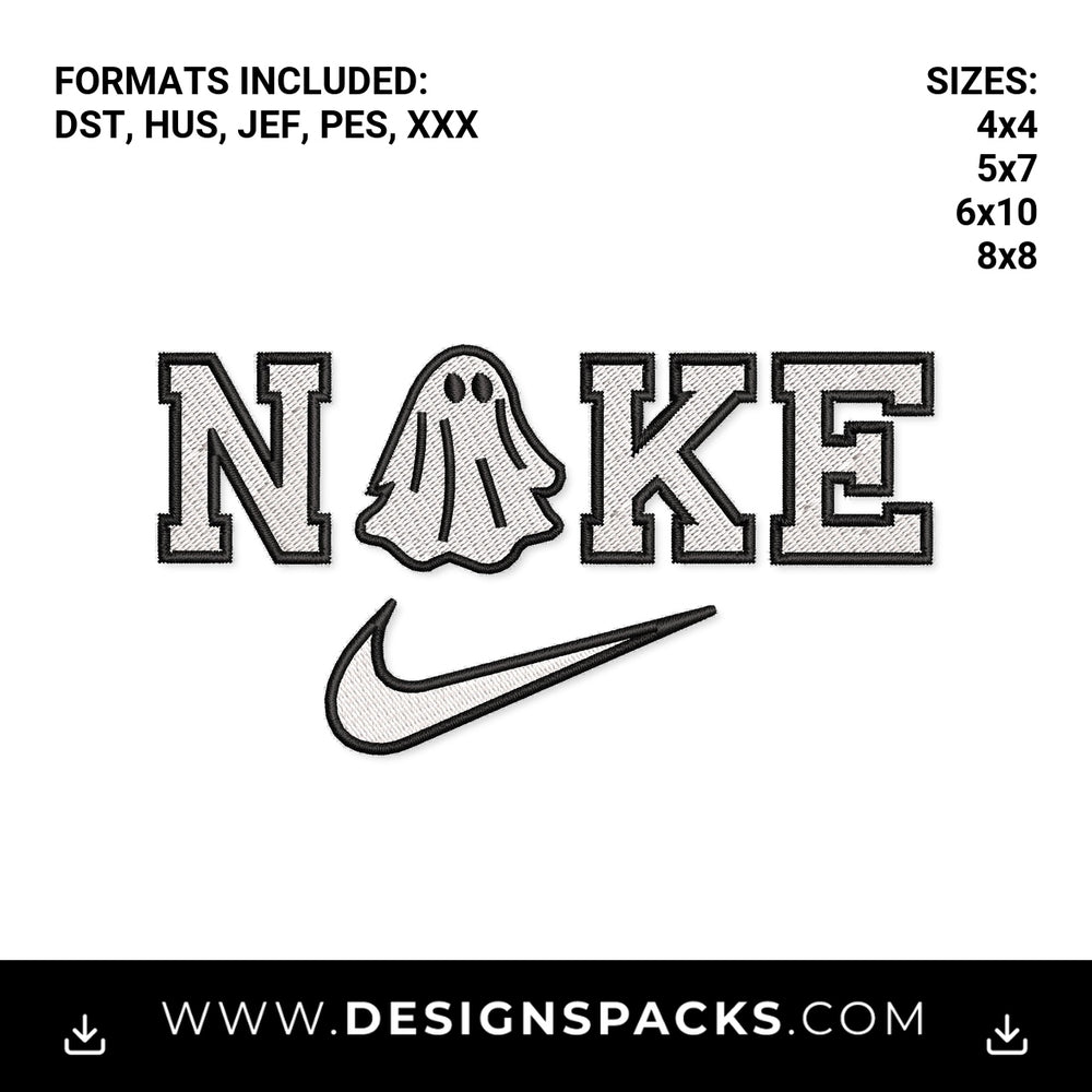 Halloween Spooky Ghost Nike Swoosh Embroidery Design - Instant digital download pattern at Designspacks.com