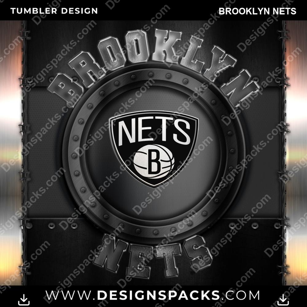 Basketball Metal Brooklyn Nets Tumbler Digital Wrap Design