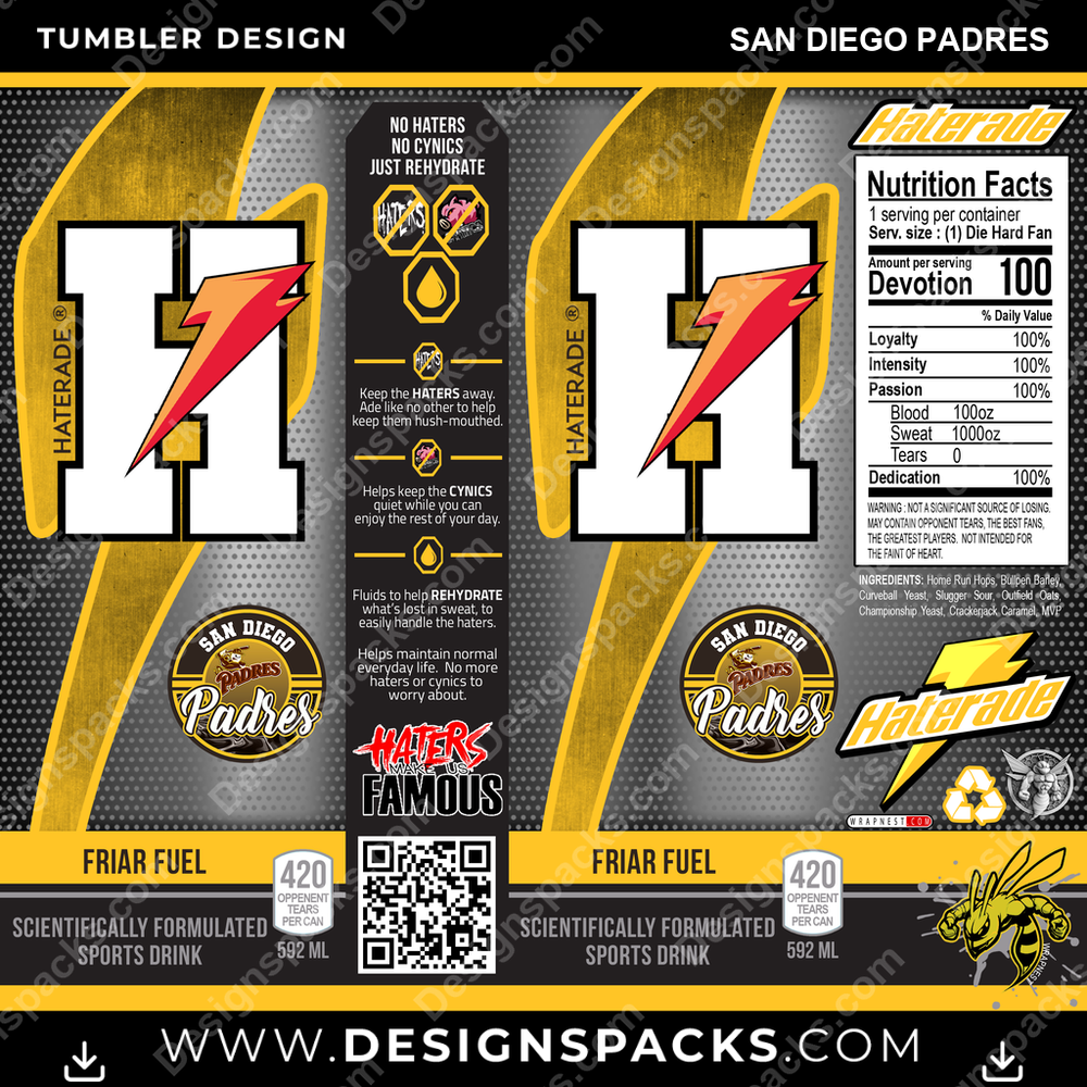 Baseball Haterade San Diego Padres Tumbler Digital Wrap Design