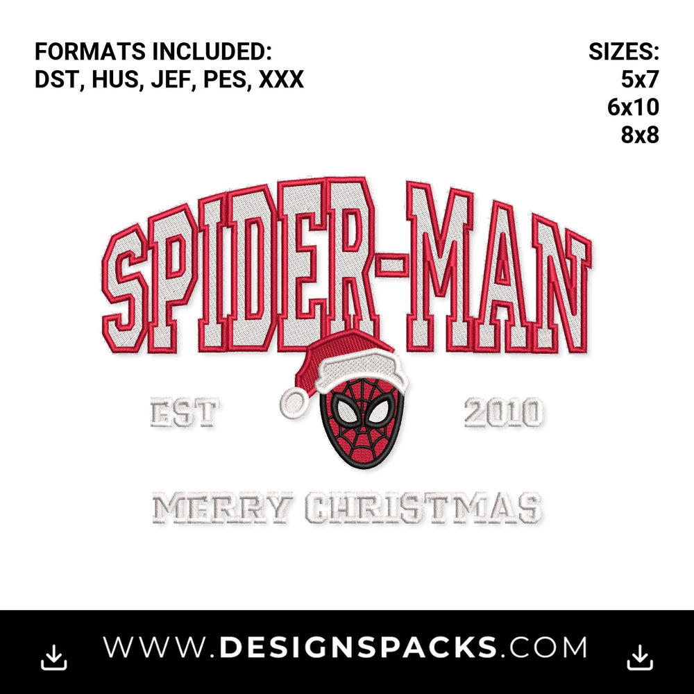 Spider-Man Merry Christmas Santa Hat Embroidery Design - Instant digital download pattern at Designspacks.com