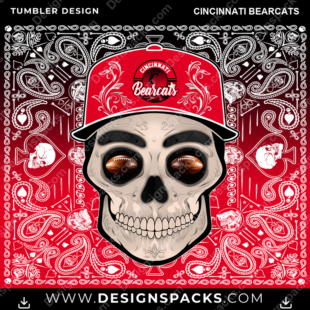 College Sport Skull Handkerchief Cincinnati Bearcats NCAA College Sport Tumbler Digital Wrap Design Download