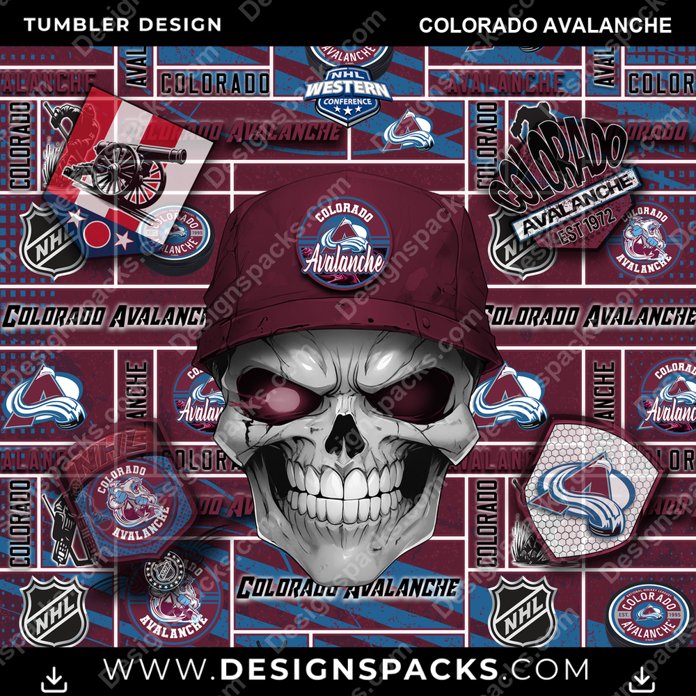 Hockey Skull Colorado Avalanche Tumbler Digital Wrap Design