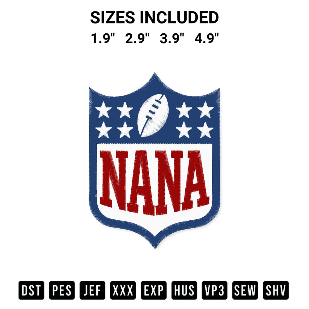 Stitch like a pro with the Nana Football Logo Embroidery Design embroidery pattern from Designspacks.com. High-quality digital machine embroidery file. Available sizes: 1.9", 2.9", 3.9", 4.9".