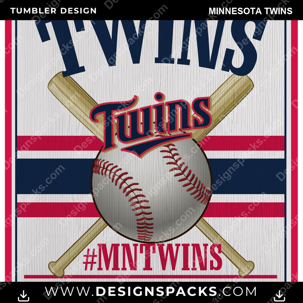 Baseball Vintage Wood Logo Minnesota Twins MLB Baseball Tumbler Digital Wrap Design Download