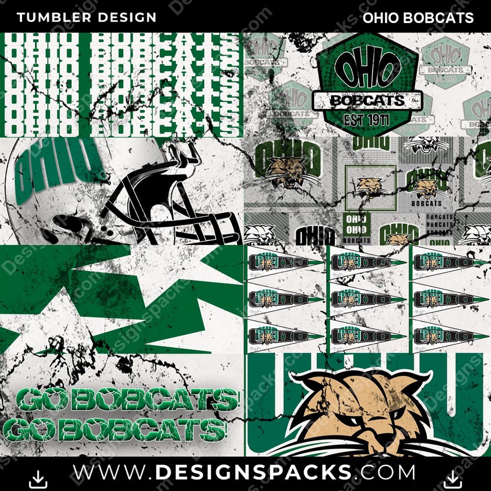 College Sport Distressed BG Ohio Bobcats NCAA College Sport Tumbler Digital Wrap Design Download