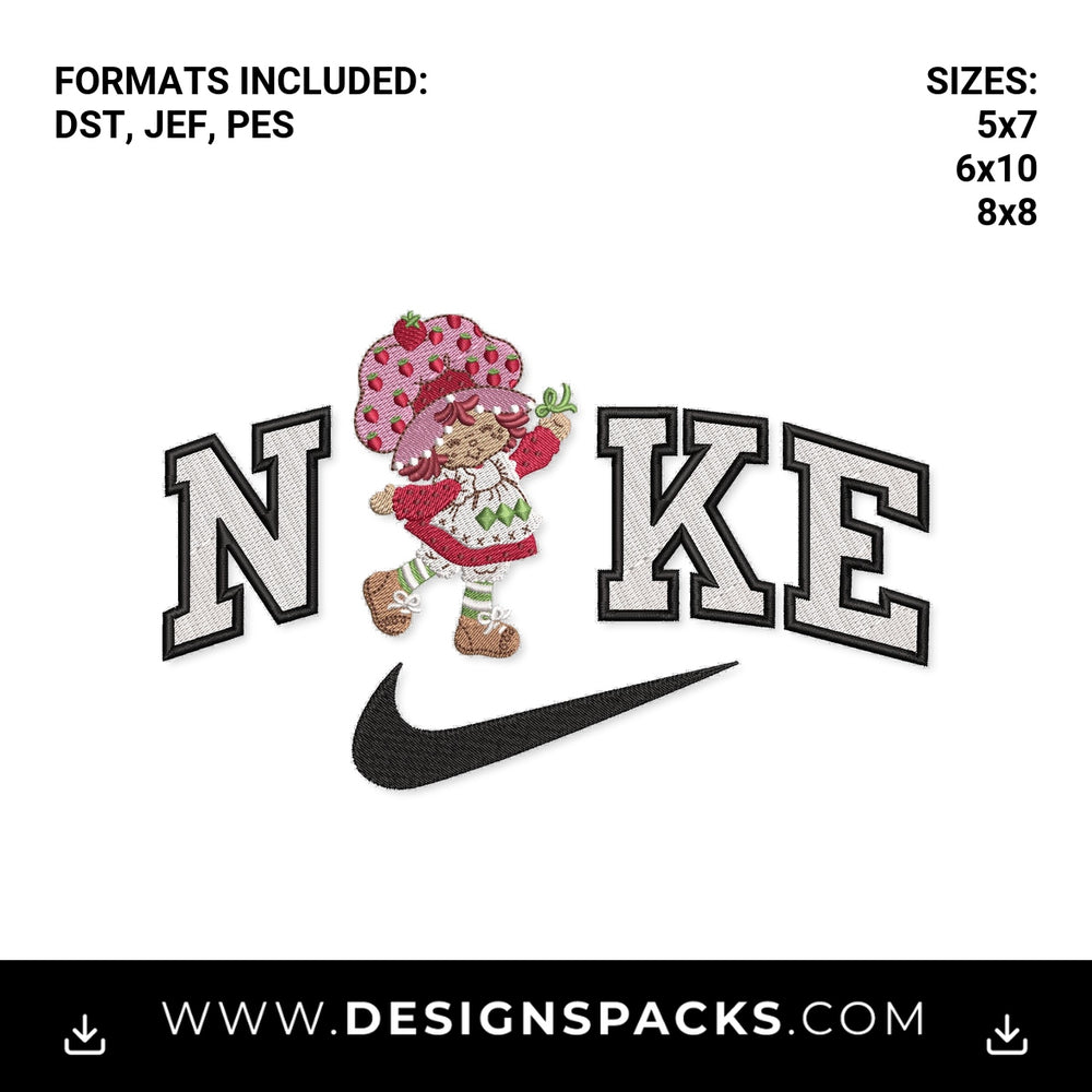 Strawberry Shortcake Nike Swoosh Embroidery Design - Instant digital download pattern at Designspacks.com