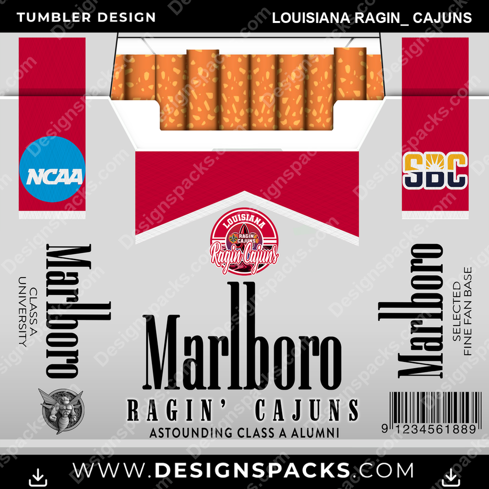 College Sport Marlboro Louisiana Ragin_ Cajuns Tumbler Digital Wrap Design