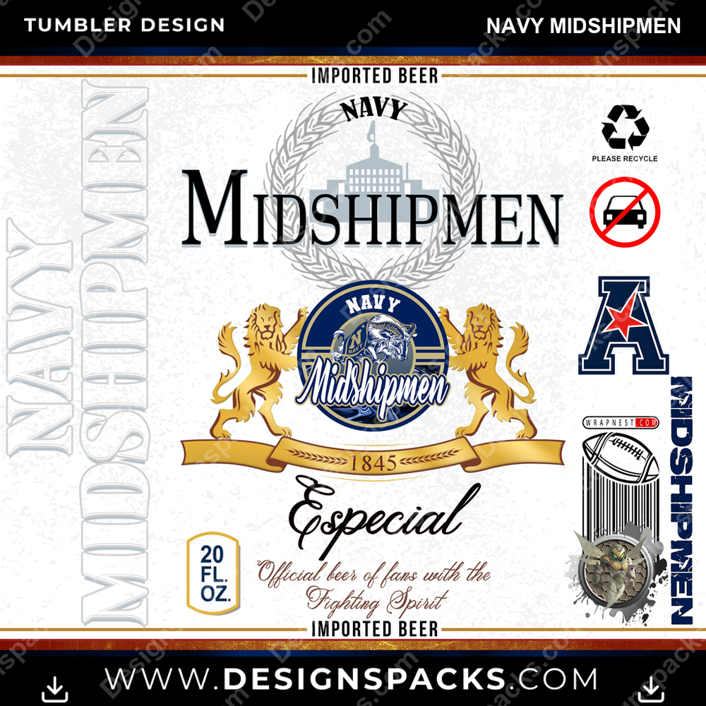 College Sport Modelo Navy Midshipmen Tumbler Digital Wrap Design
