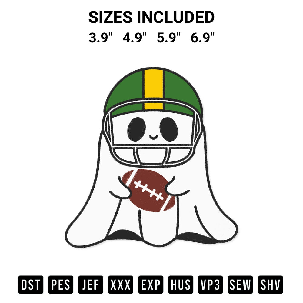Add a unique touch to your apparel with the Football Ghost Embroidery Design embroidery file. Premium instant download available now on Designspacks.com. Available sizes: 3.9", 4.9", 5.9", 6.9".