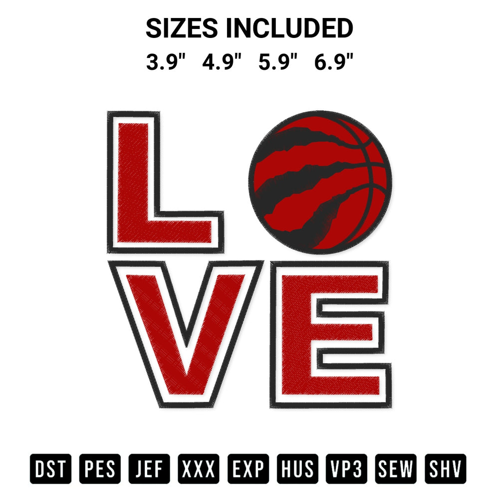 Transform your fabrics with the Love Toronto Raptors Embroidery Design embroidery design. Instant access to premium digitized patterns at Designspacks.com. Available sizes: 3.9", 4.9", 5.9", 6.9".