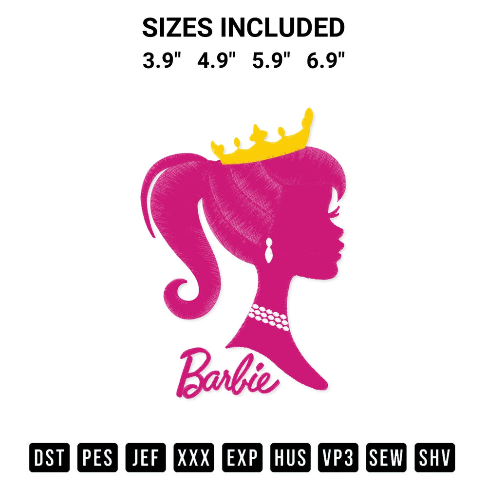 Elevate your next project with our Barbie Princess Embroidery Design embroidery file. Shop high-quality digital patterns instantly at Designspacks.com. Available sizes: 3.9", 4.9", 5.9", 6.9".