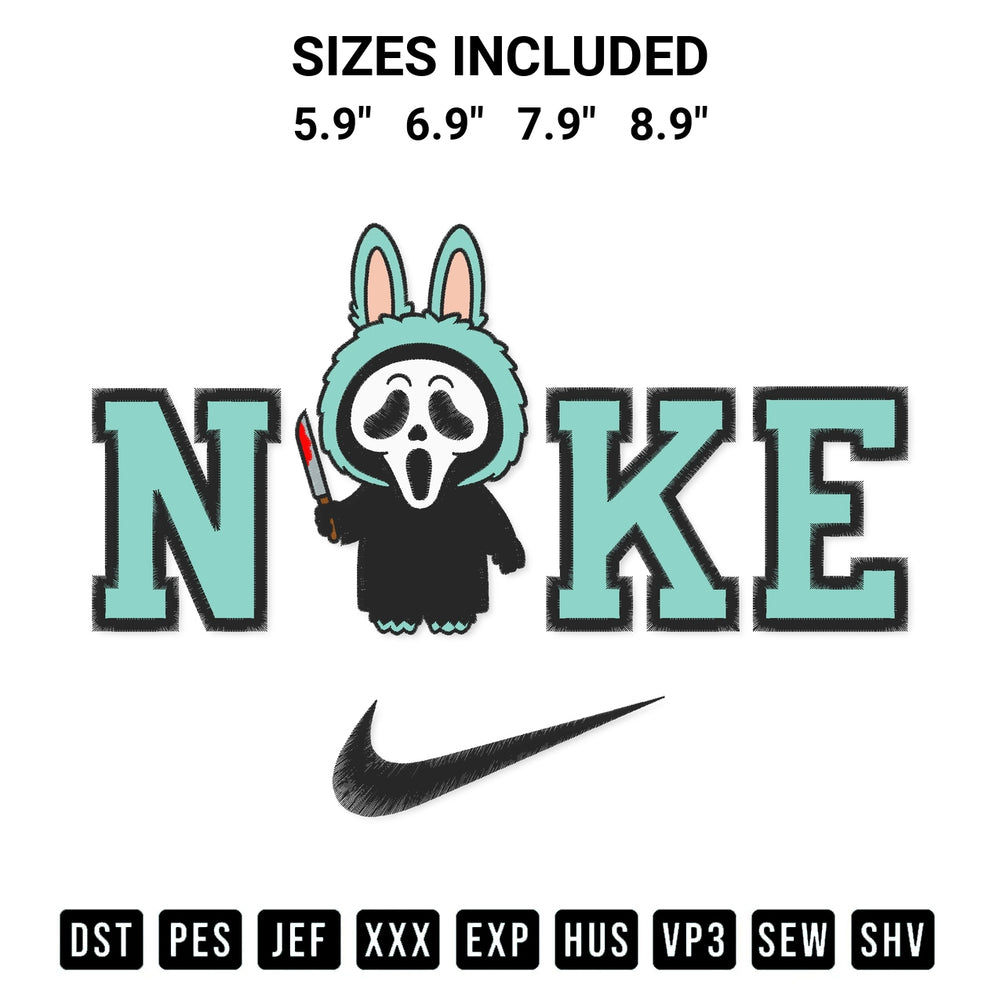Elevate your next project with our Nike Ghostface Labubu Embroidery Design embroidery file. Shop high-quality digital patterns instantly at Designspacks.com. Available sizes: 5.9", 6.9", 7.9", 8.9".