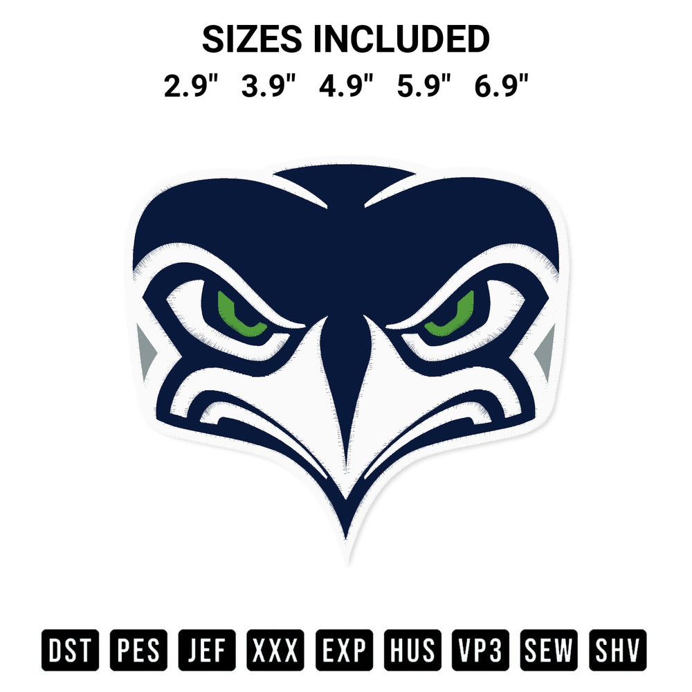 Looking for the perfect pattern? Download the Seattle Seahawks Head Embroidery Design embroidery design today at Designspacks.com. Crisp, clean stitching guaranteed. Available sizes: 2.9", 3.9", 4.9", 5.9", 6.9".