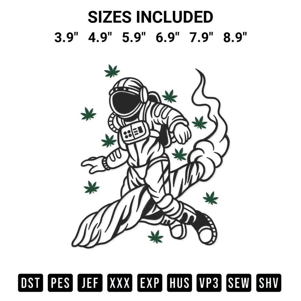Get the Astronaut Marijuana Embroidery Design embroidery design for your custom crafts! Premium digitized files available for instant download at Designspacks.com. Available sizes: 3.9", 4.9", 5.9", 6.9", 7.9", 8.9".