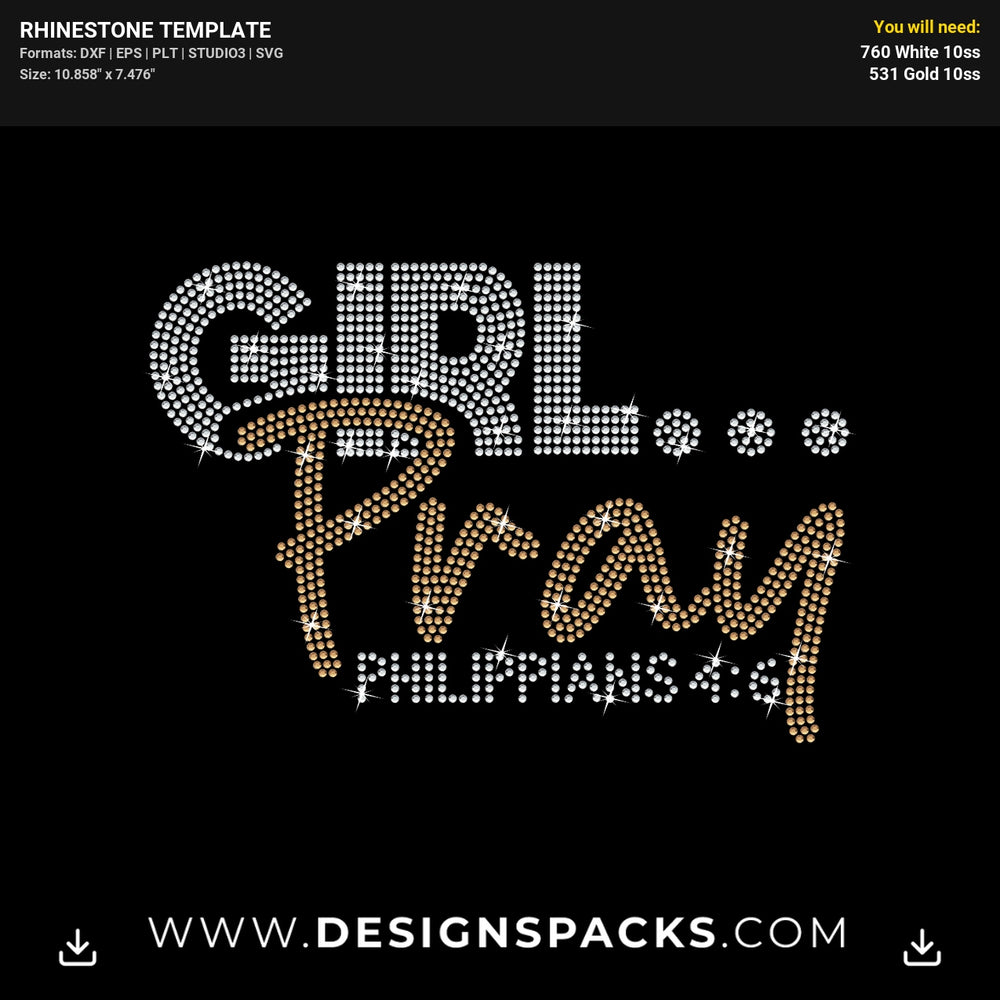 Girl Pray Philippians 4 6 Rhinestone Digital Template
