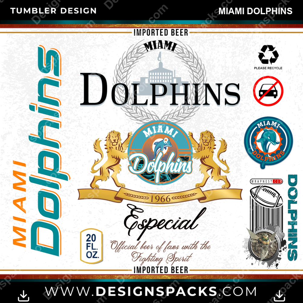 Football Modelo Miami Dolphins Tumbler Digital Wrap Design