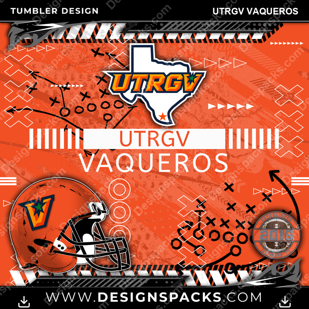 College Sport Xs & Os UTRGV Vaqueros NCAA College Sport Tumbler Digital Wrap Design Download