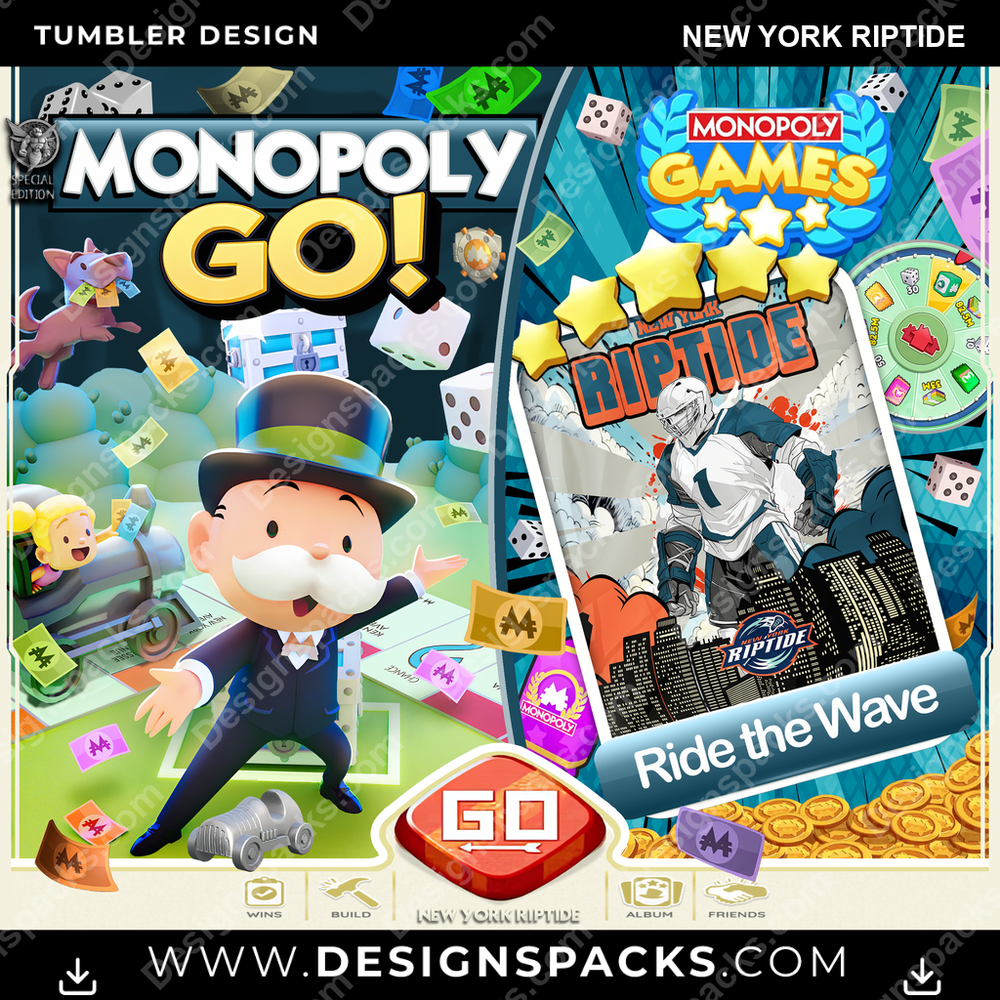 Lacrosse Monopoly Go! New York Riptide Tumbler Digital Wrap Design