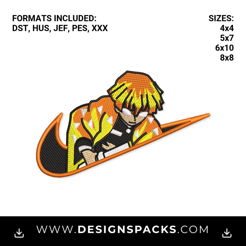 Zenitsu Demon Slayer Swoosh Embroidery Design - Instant digital download pattern at Designspacks.com