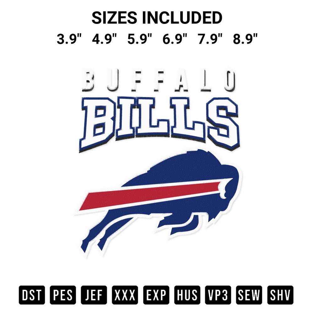 Add a unique touch to your apparel with the Buffalo Bills Wordmark Football Logo Embroidery Design embroidery file. Premium instant download available now on Designspacks.com. Available sizes: 3.9", 4.9", 5.9", 6.9", 7.9", 8.9".