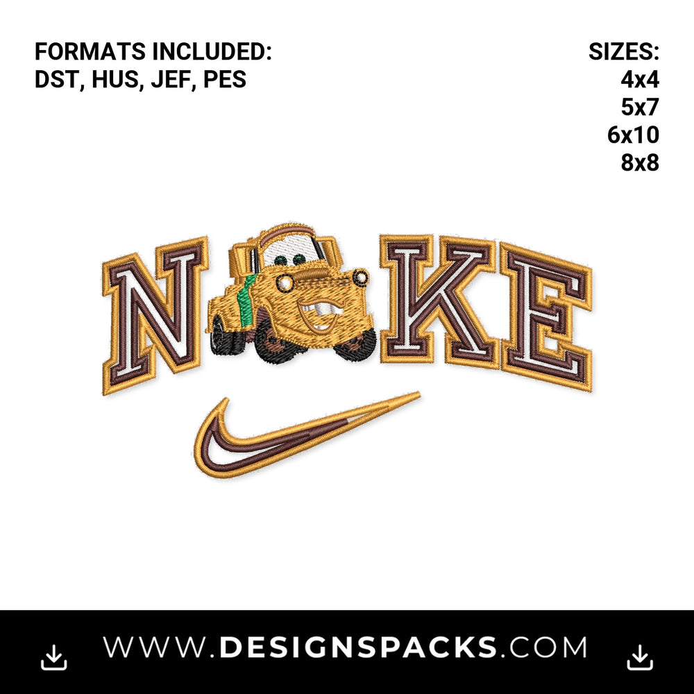 Tow Mater Tow Truck Nike Swoosh Logo Embroidery Design - Instant digital download pattern at Designspacks.com