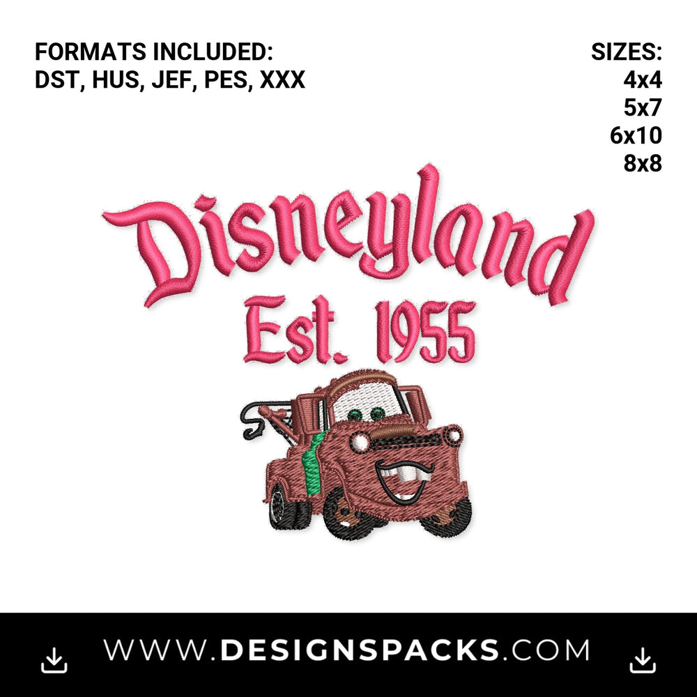 Disneyland Est 1955 Tow Mater Embroidery Design - Instant digital download pattern at Designspacks.com
