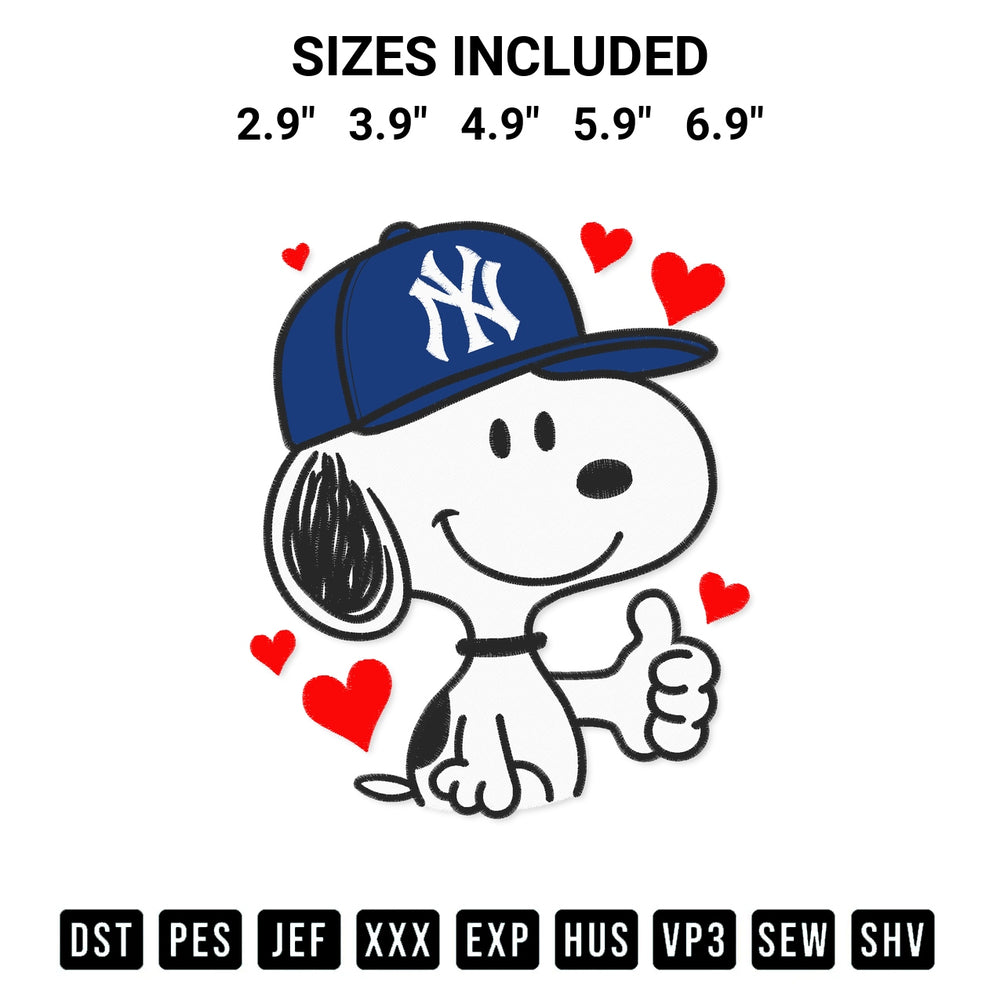 Shop the Snoopy Ny Yankees Baseball Embroidery Design machine embroidery pattern at Designspacks.com. Beautifully digitized for flawless stitching on any fabric. Available sizes: 2.9", 3.9", 4.9", 5.9", 6.9".