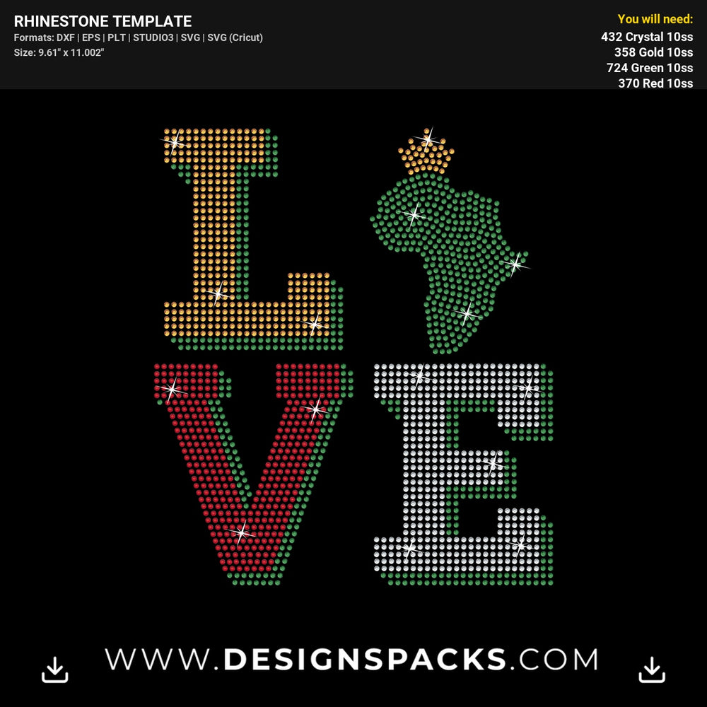 Africa Love Map Continent Heart Rhinestone Digital Template