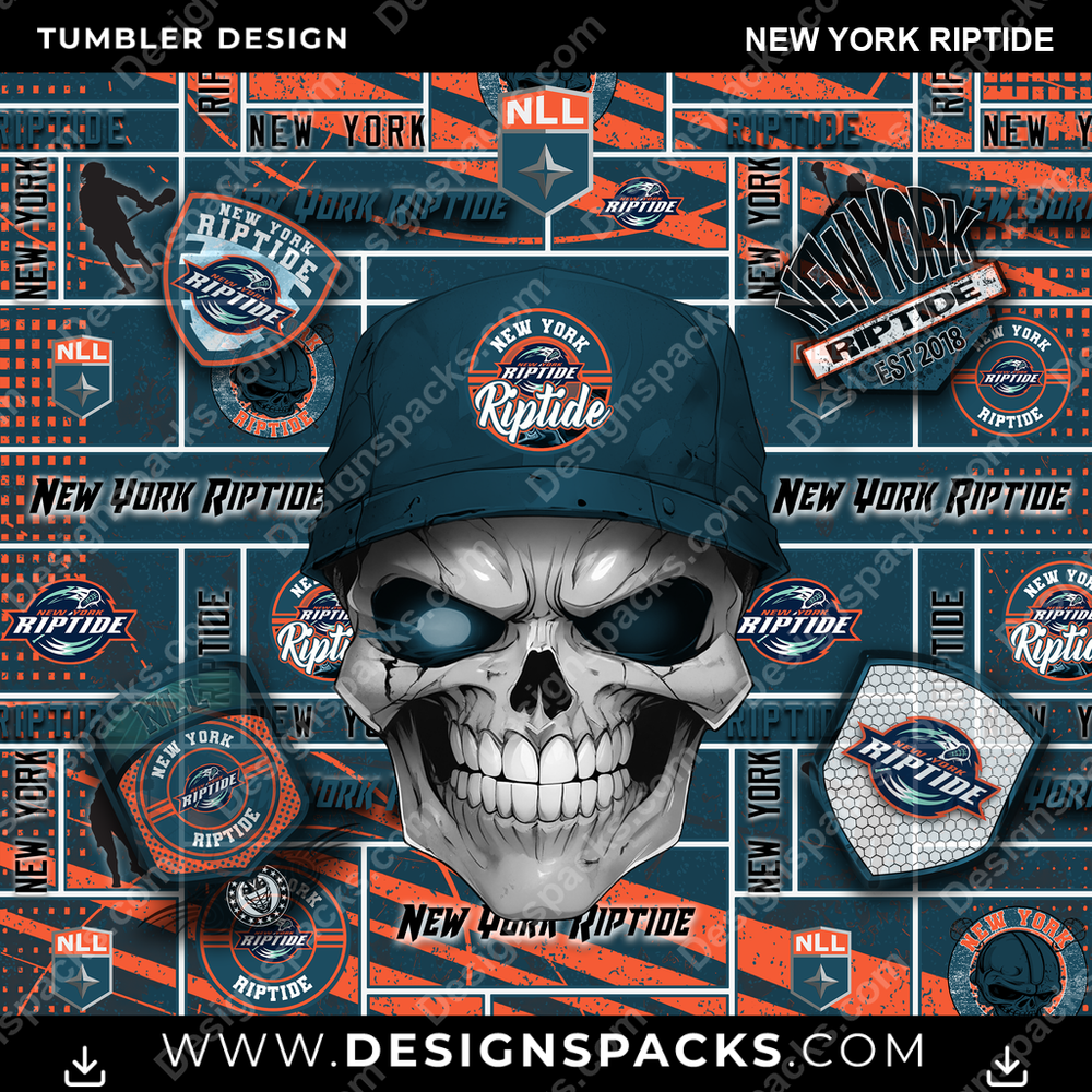 Lacrosse Skull New York Riptide Tumbler Digital Wrap Design