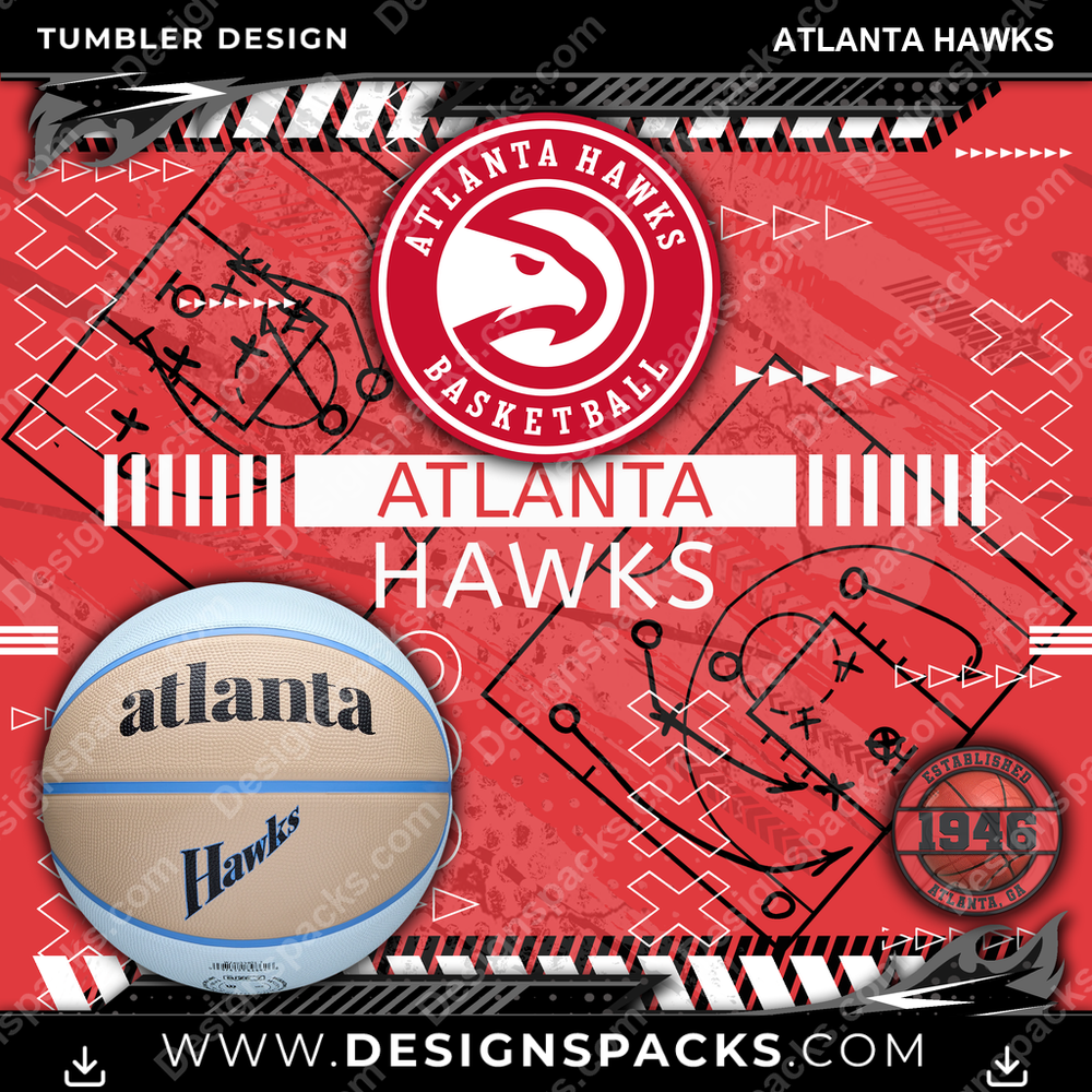 Basketball Xs & Os Atlanta Hawks Tumbler Digital Wrap Design