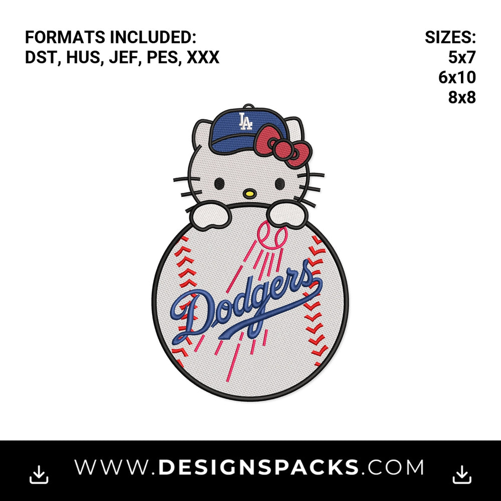 LA Dodgers Hello Kitty Baseball Embroidery Design - Instant digital download pattern at Designspacks.com