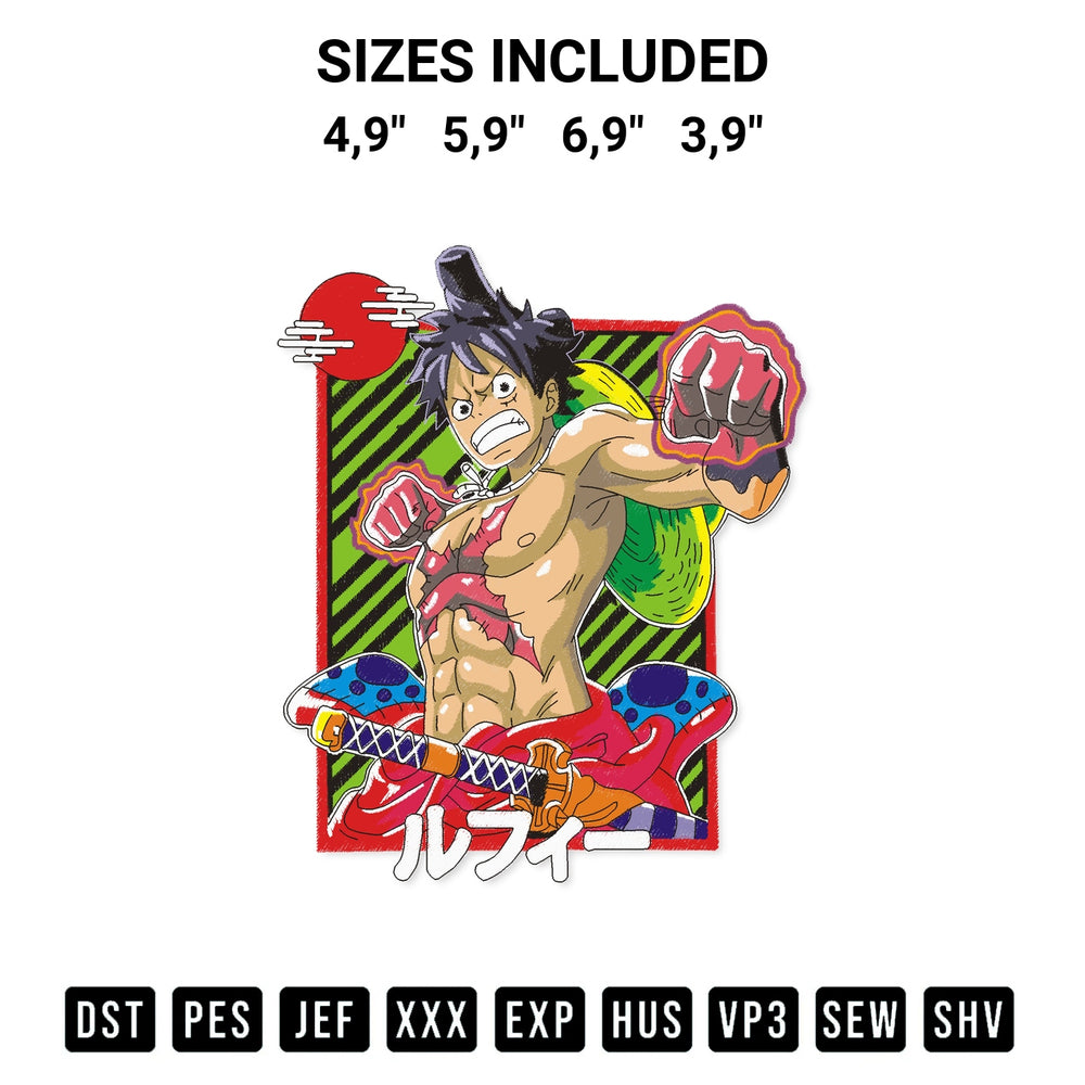 Looking for the perfect pattern? Download the Monkey D. Luffy Logo Embroidery Design embroidery design today at Designspacks.com. Crisp, clean stitching guaranteed. Available sizes: 4,9", 5,9", 6,9", 3,9".