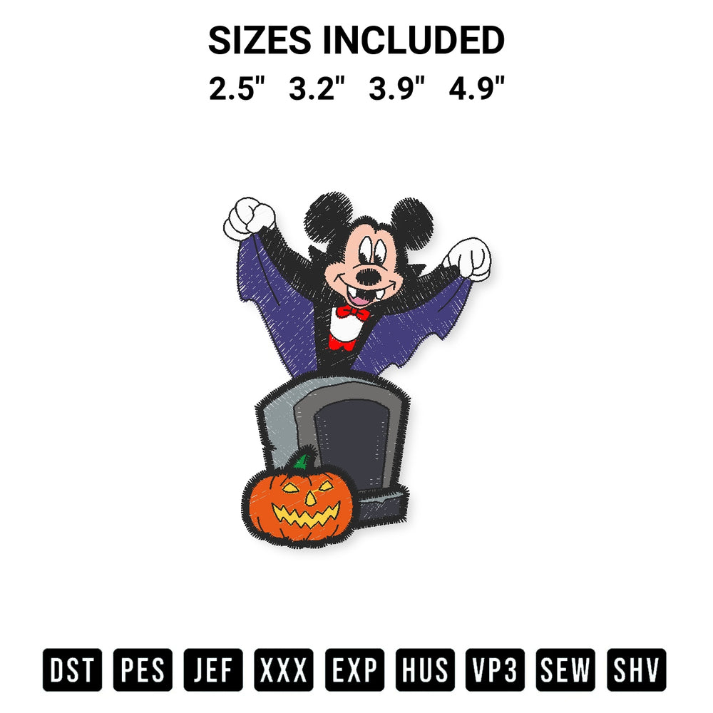 Get the Mickey Mouse Bat Halloween Embroidery Design embroidery design for your custom crafts! Premium digitized files available for instant download at Designspacks.com. Available sizes: 2.5", 3.2", 3.9", 4.9".