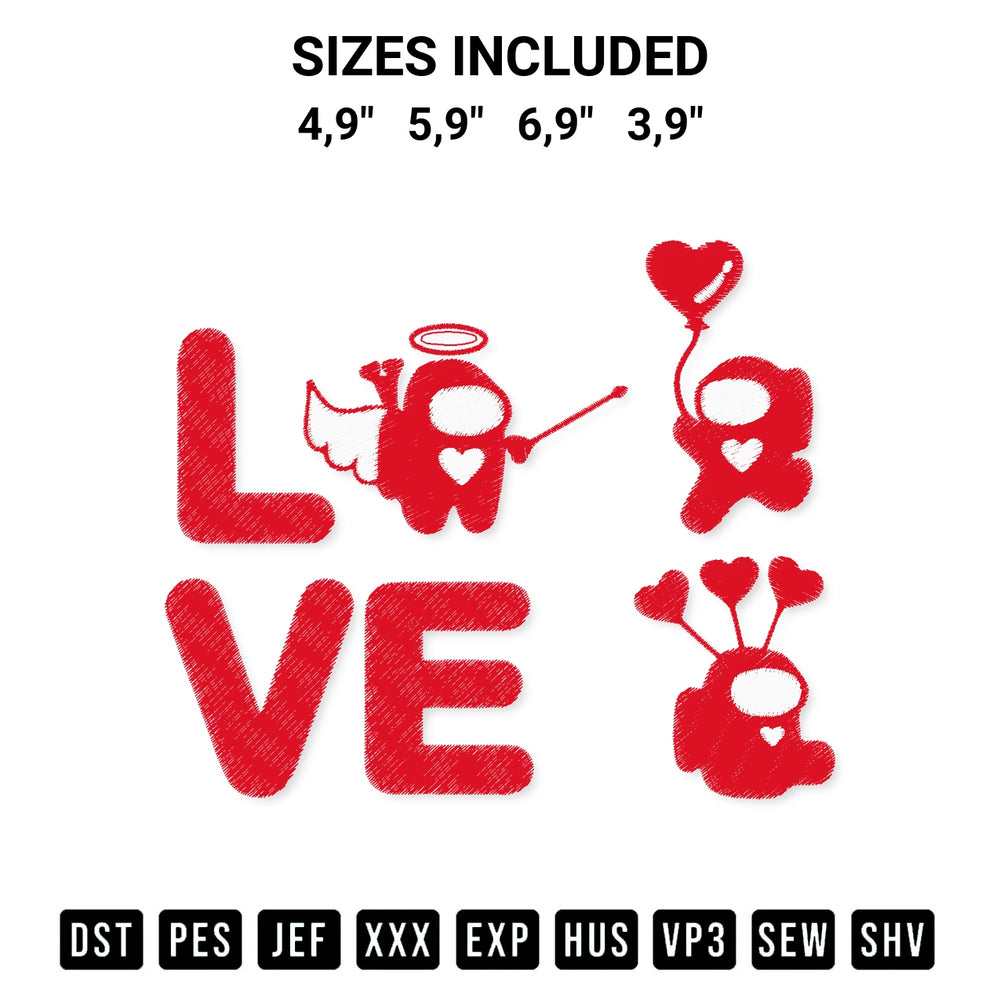 Download the Love Among Us Valentines Day Among Us Hearts Couple Gift Embroidery Design machine embroidery design exclusively at Designspacks.com. Premium digitized pattern for apparel and DIY crafts. Available sizes: 4,9", 5,9", 6,9", 3,9".