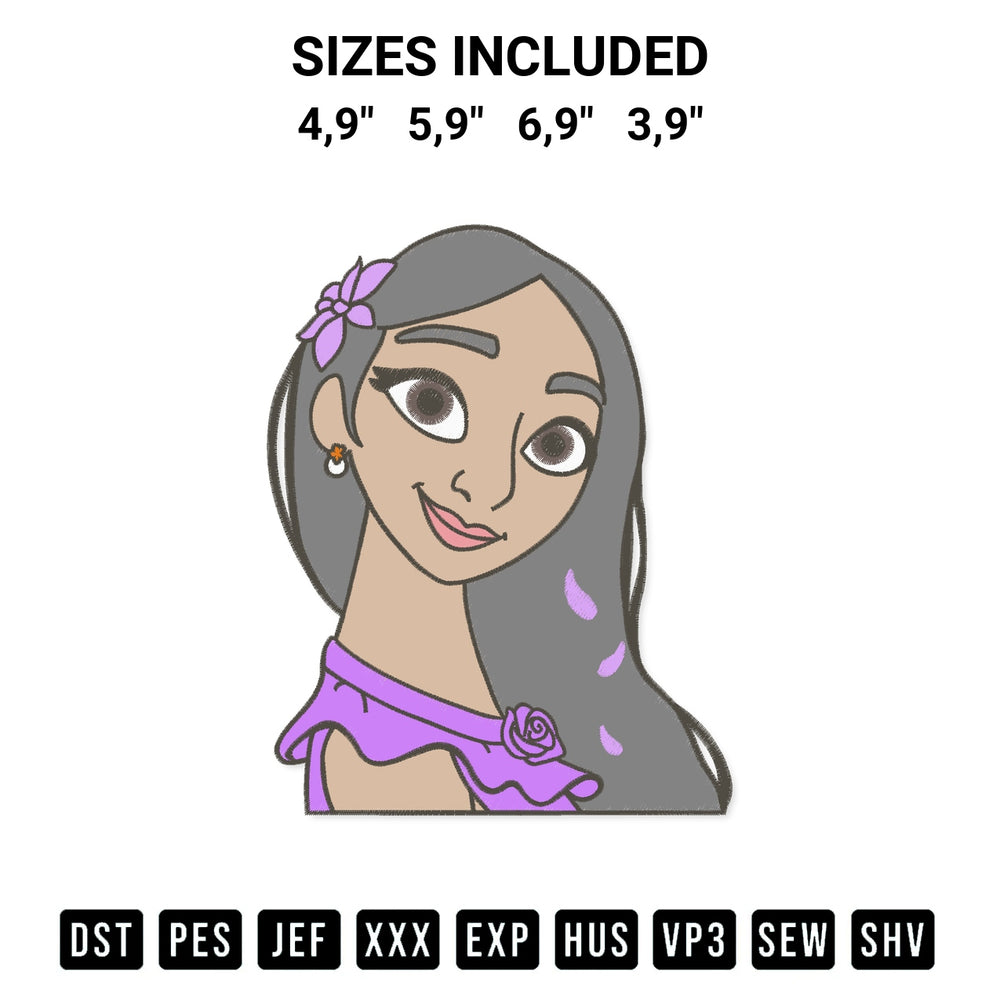 Discover the perfect addition to your crafting collection: Isabela Madrigal Encanto Embroidery Design Embroidery Design embroidery file. Instantly available at Designspacks.com. Available sizes: 4,9", 5,9", 6,9", 3,9".