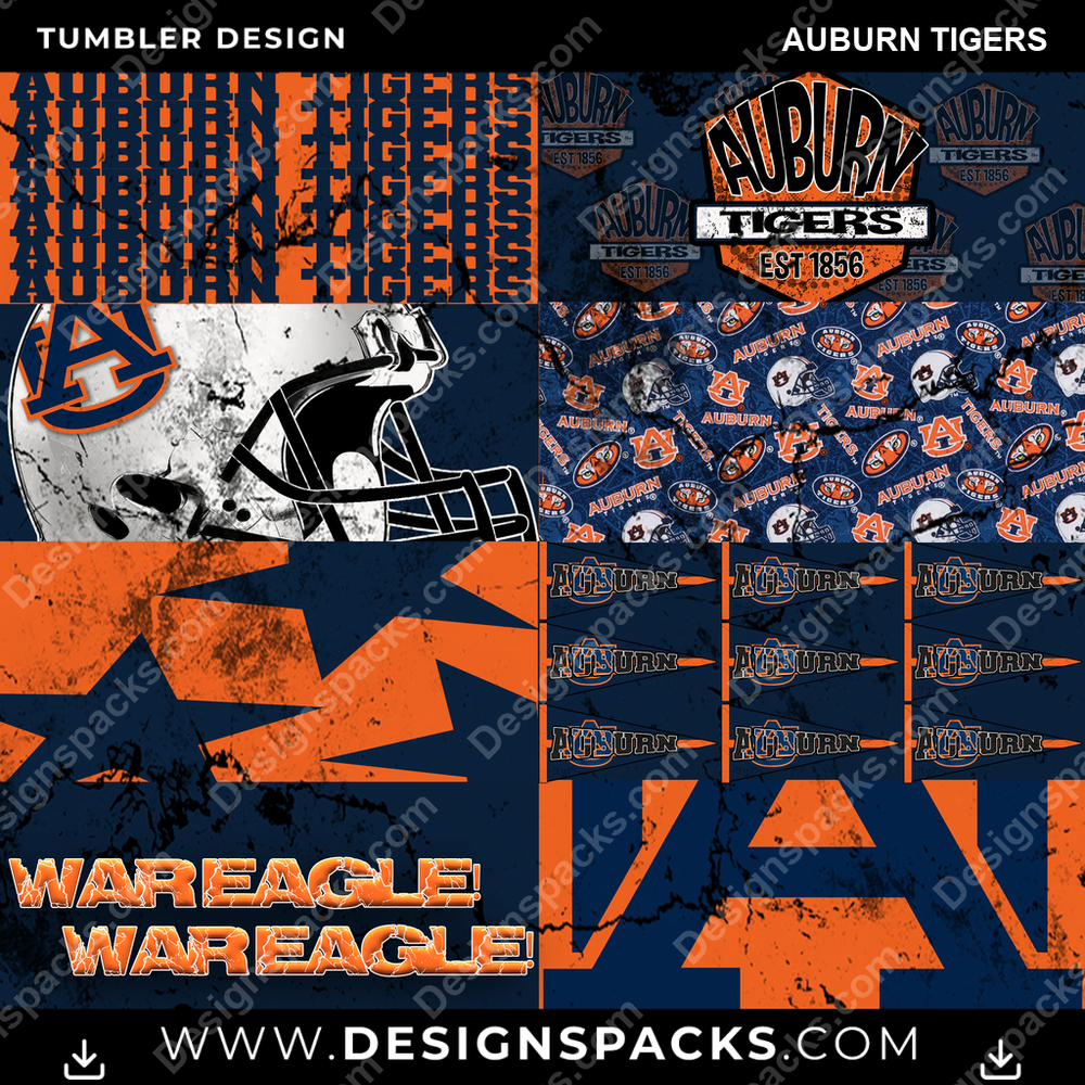 College Sport Distressed BG Auburn Tigers NCAA College Sport Tumbler Digital Wrap Design Download