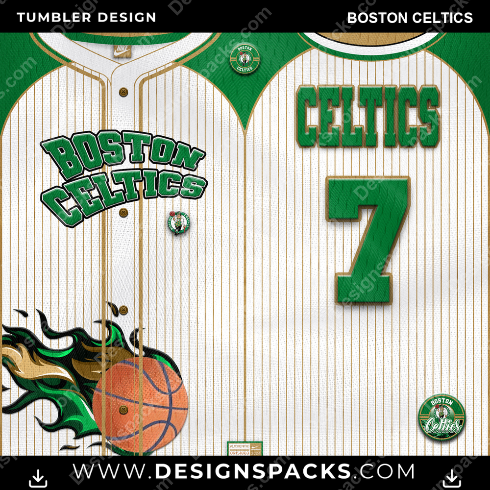 Basketball Team Button-Up Jersey Boston Celtics Tumbler Digital Wrap Design