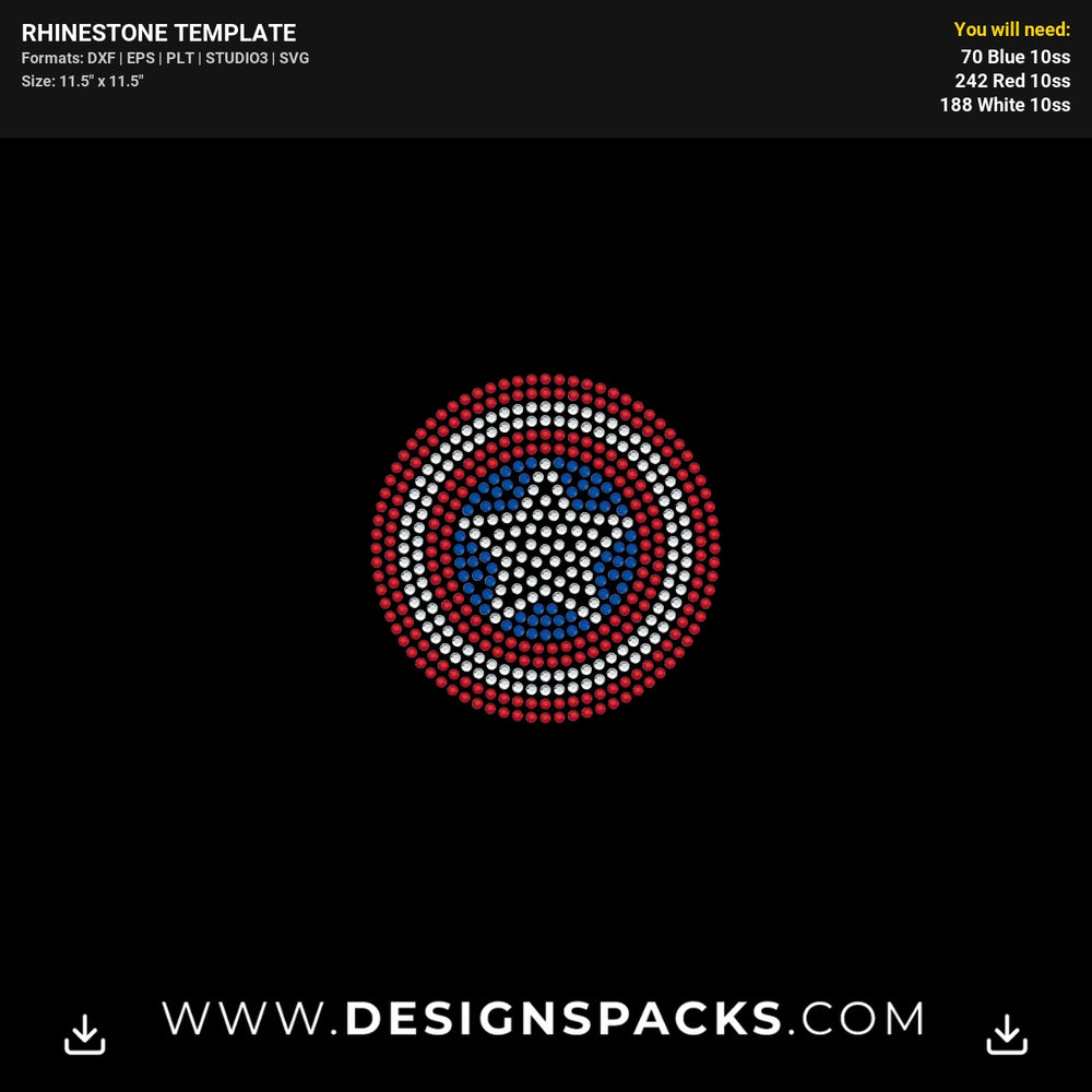 Captain America Shield Rhinestone Digital Template