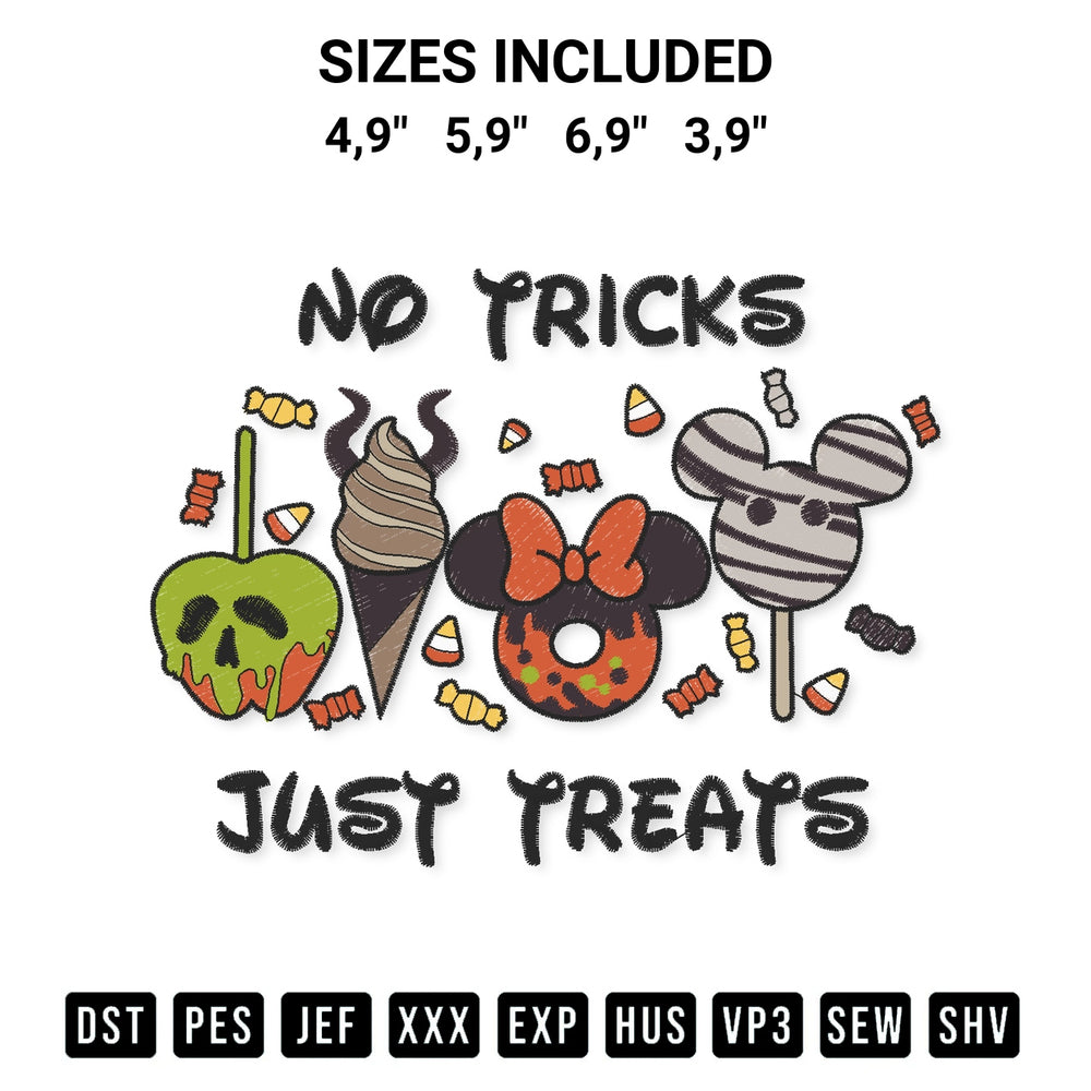 Create amazing crafts with the No Tricks Just Treats Snack Goals Disney Spooky Halloween Party Logo Embroidery Design embroidery file. High-quality digital download from Designspacks.com, perfect for beginners and pros. Available sizes: 4,9", 5,9", 6,9", 3,9".