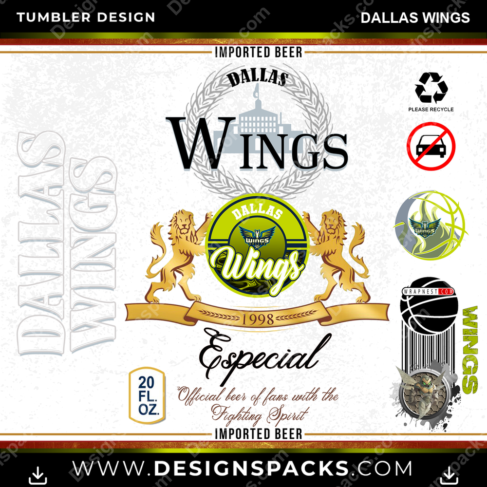Basketball Modelo Dallas Wings Tumbler Digital Wrap Design