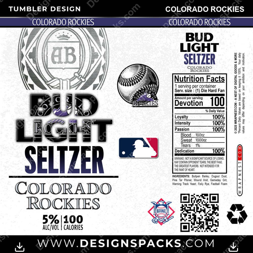 Baseball Bud Light Seltzer Colorado Rockies Tumbler Digital Wrap Design